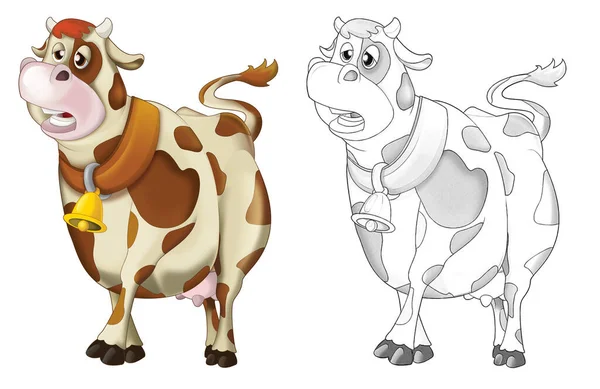 Мультфильм Счастливые Сельскохозяйственные Животные Веселые Фермерские Коровы Ранчо Наброском Иллюстрации — стоковое фото