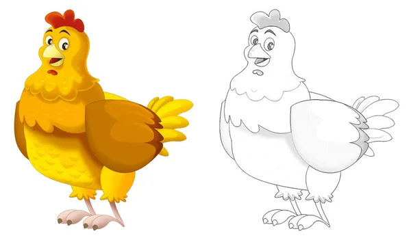 卡通画快乐农场动物欢快的鸡与儿童草图 — 图库照片