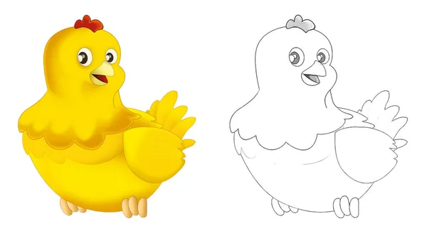 Çizgi Film Mutlu Çiftlik Hayvanı Neşeli Tavuk Çocuklar Için Çizim — Stok fotoğraf