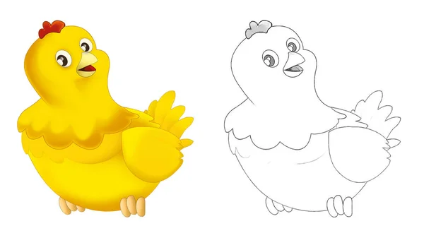 Cartoon Szczęśliwy Gospodarstwo Ranczo Zwierzę Wesoły Kurczak Szkicem Ilustracja Dla — Zdjęcie stockowe