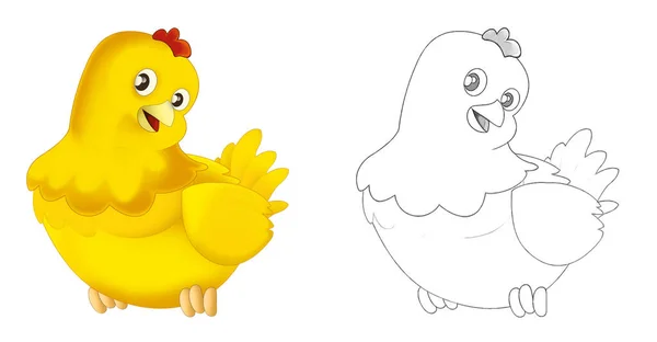 Cartoon Happy Farm Ranch Animal Cheerful Chicken Sketch Illustration Children — Stock Photo, Image