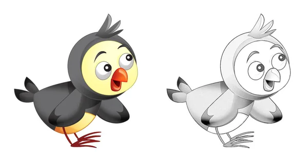 Desenhos Animados Engraçado Fazenda Animal Pássaro Com Esboço Ilustração Para — Fotografia de Stock