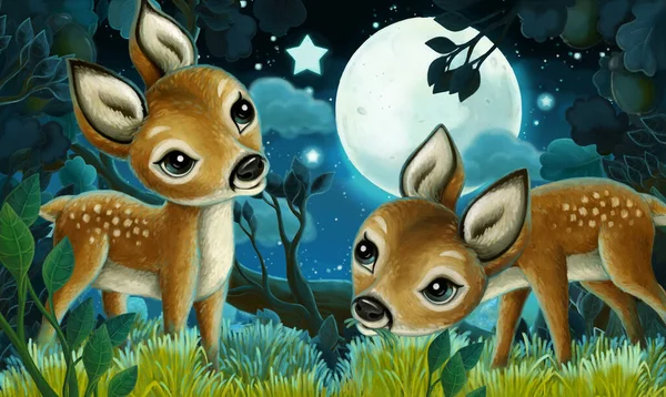 Cartoon Image Deer Forest Night Illustration Children — Stock Photo, Image