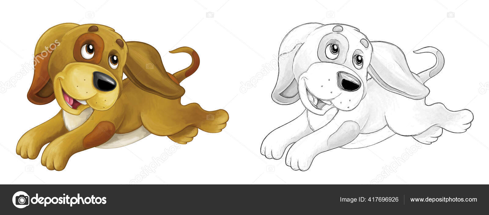 Cartoon Sketch Happy Dog Jumping Looking Artistic Style