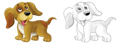 Çizim mutlu köpek zıplıyor ve bakıyor - sanatsal stil - çocuklar için illüstrasyon