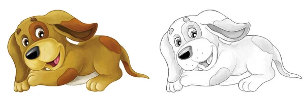 Γελοιογραφία Σκίτσο Χαρούμενος Σκύλος Πηδάει Και Ψάχνει Καλλιτεχνικό Στυλ Εικονογράφηση — Φωτογραφία Αρχείου
