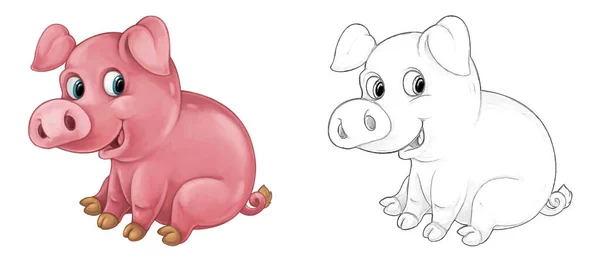 Cartoon Glückliches Schwein Steht Guckend Und Lächelnd Künstlerischer Stil Illustration — Stockfoto