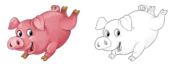 Desenho Animado Cena Feliz Porco Está Olhando Sorrindo Estilo Artístico — Fotografia de Stock