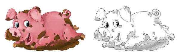 Cartoon Sketch Scene Happy Pig Standing Looking Smiling Artistic Style — Stock Photo, Image