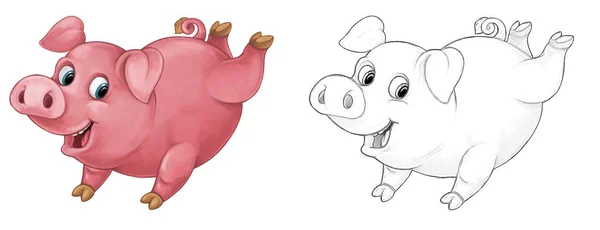 Dibujos Animados Escena Feliz Cerdo Está Pie Mirando Sonriendo Estilo —  Fotos de Stock