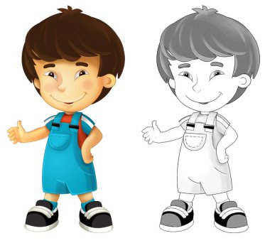 Beyaz arka planda çocuk Asyalı çocuğun olduğu karikatür sahnesi - çocuklar için illüstrasyon