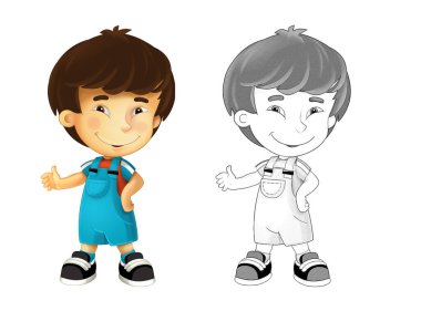 Beyaz arka planda çocuk Asyalı çocuğun olduğu karikatür sahnesi - çocuklar için illüstrasyon