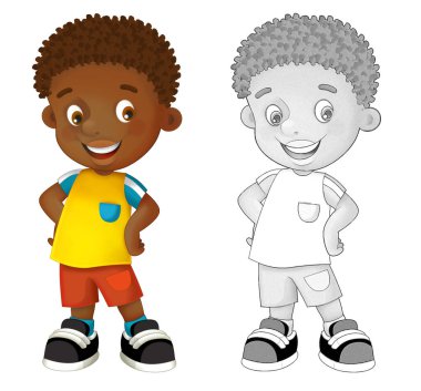 Beyaz arka planda çocuk olan karikatür sahnesi - çocuklar için illüstrasyon