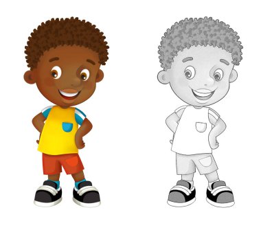 Beyaz arka planda çocuk olan karikatür sahnesi - çocuklar için illüstrasyon