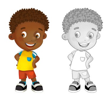 Beyaz arka planda çocuk olan karikatür sahnesi - çocuklar için illüstrasyon