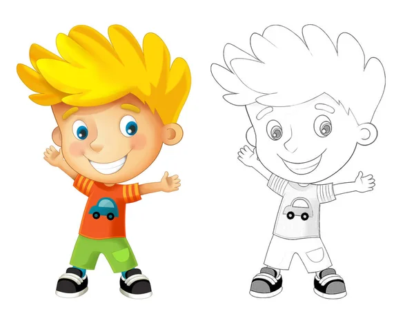 Cartoon Sketch Szene Mit Einem Jungen Auf Weißem Hintergrund Illustration — Stockfoto