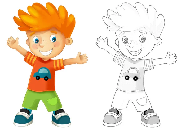 Cartoon Sketch Szene Mit Einem Jungen Auf Weißem Hintergrund Illustration — Stockfoto