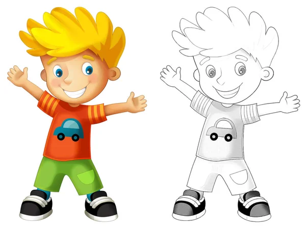 Cartoon Sketch Szene Mit Einem Jungen Auf Weißem Hintergrund Illustration — Stockfoto