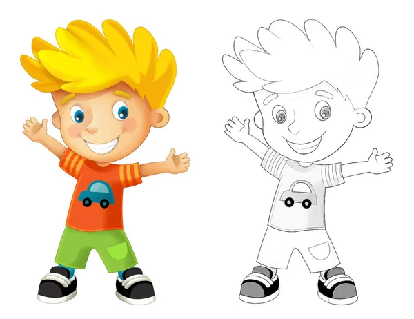 Cartoon Sketch Szene Mit Einem Jungen Auf Weißem Hintergrund Illustration — Stockfoto