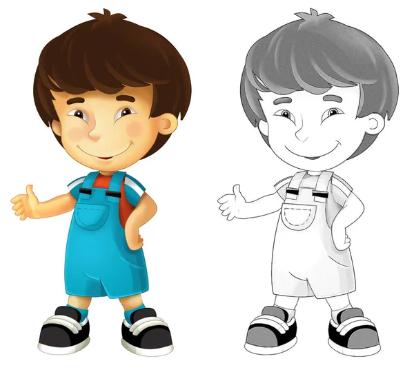 Desenho Animado Cena Esboço Com Criança Asiático Menino Fundo Branco — Fotografia de Stock