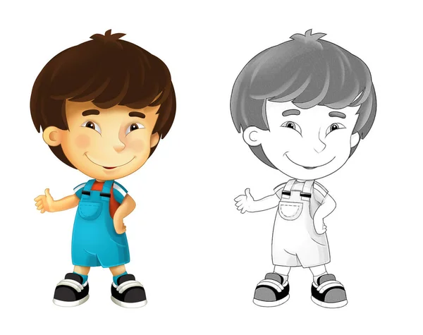 Cartoon Sketch Szene Mit Kind Asiatischer Junge Auf Weißem Hintergrund — Stockfoto