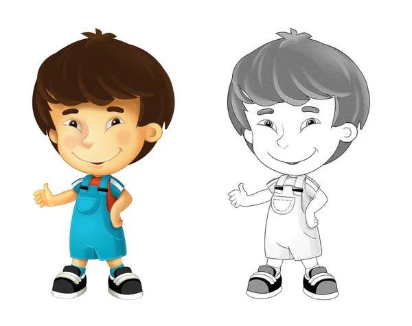 白を背景にしたアジア系の少年との漫画スケッチシーン イラスト 子供向けイラスト — ストック写真