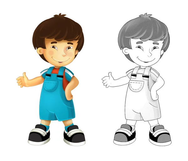 Cartoon Sketch Scene Child Asian Boy White Background Illustration Children — Stock Photo, Image