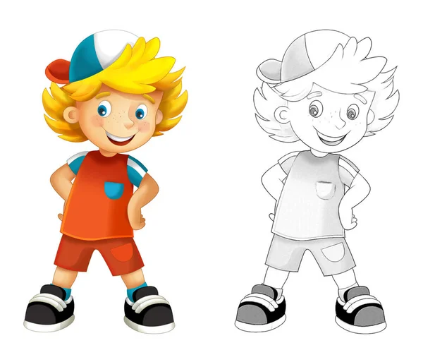 Cartoon Sketch Szene Mit Einem Jungen Auf Weißem Hintergrund Illustration — Stockfoto