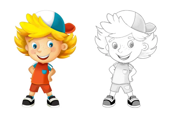 Cartoon Sketch Scene Child Boy White Background Illustration Children — Stock Photo, Image