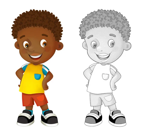 Cartoon Schets Scène Met Kind Jongen Witte Achtergrond Illustratie Voor — Stockfoto