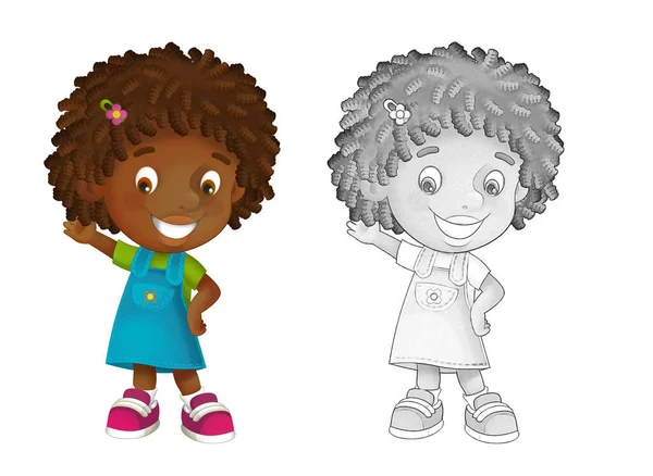 Cena Dos Desenhos Animados Com Criança Menina Fundo Branco Ilustração — Fotografia de Stock