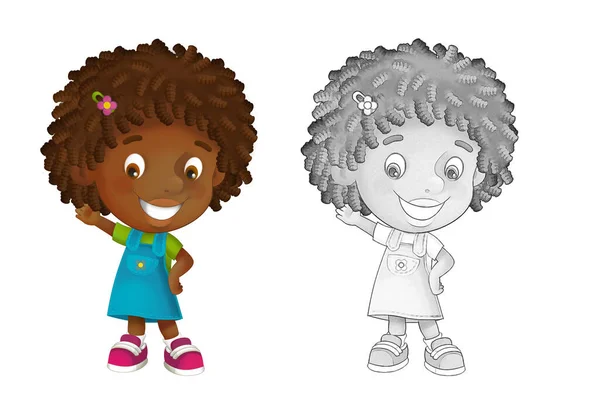 Kreslená Scéna Dívkou Bílém Pozadí Ilustrace Pro Děti — Stock fotografie
