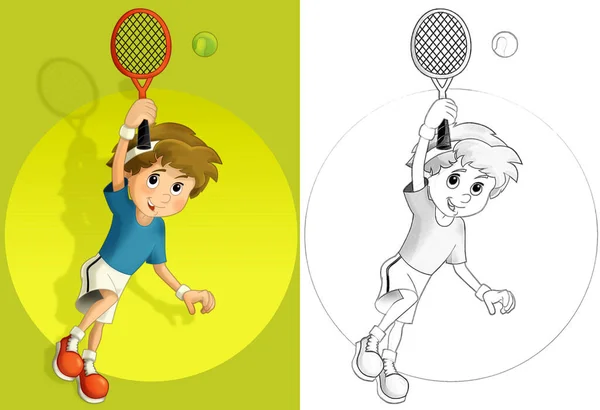 Dibujo Animado Escena Con Entrenamiento Los Niños Haciendo Algún Deporte —  Fotos de Stock