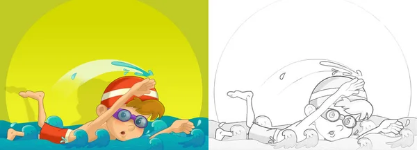 Dibujo Animado Escena Con Entrenamiento Los Niños Haciendo Algún Deporte — Foto de Stock