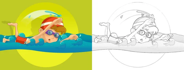 Kreslená Kreslená Scéna Dětským Tréninkem Při Nějakém Sportu Ilustrace — Stock fotografie