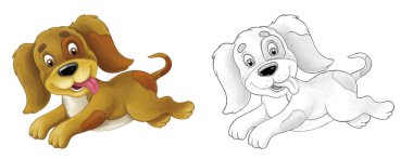 Çizgi film sahne köpeği zıplıyor ve bakıyor - sanatsal stil - çocuklar için illüstrasyon