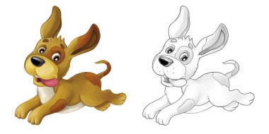 Çizgi film sahne köpeği zıplıyor ve bakıyor - sanatsal stil - çocuklar için illüstrasyon