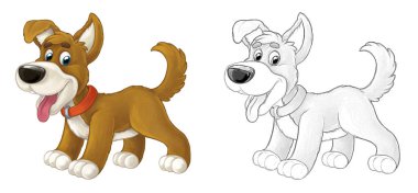 Çizgi film sahne köpeği zıplıyor ve bakıyor - sanatsal stil - çocuklar için illüstrasyon