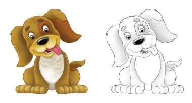 Çizgi film sahne köpeği zıplıyor ve bakıyor - sanatsal stil - çocuklar için illüstrasyon