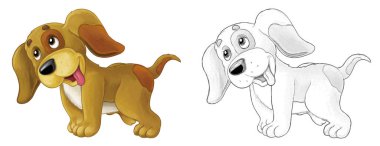 Çizgi film sahne köpeği zıplıyor ve bakıyor - sanatsal stil - çocuklar için illüstrasyon