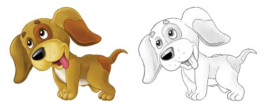 Çizgi film sahne köpeği zıplıyor ve bakıyor - sanatsal stil - çocuklar için illüstrasyon