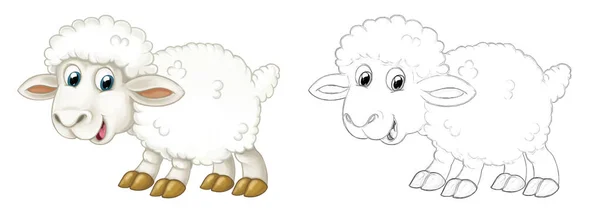 漫画のスケッチシーンの羊が立っていると笑顔 芸術的なスタイル 子供のためのイラスト — ストック写真