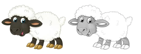漫画のスケッチシーンの羊が立っていると笑顔 芸術的なスタイル 子供のためのイラスト — ストック写真