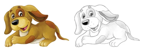 Cartoon Sketch Scene Dog Jumping Looking Artistic Style Illustration Children — Stock Photo, Image