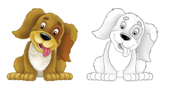 Cartoon sketch scene dog is jumping and looking - artistic style - illustration for children