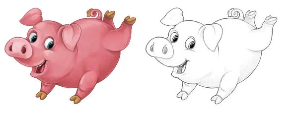 Dibujos Animados Escena Cerdo Está Pie Mirando Sonriendo Estilo Artístico —  Fotos de Stock