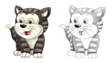 Kedili karikatür sahnesi zıplamak ve bakmak - sanatsal stil - çocuklar için çizim