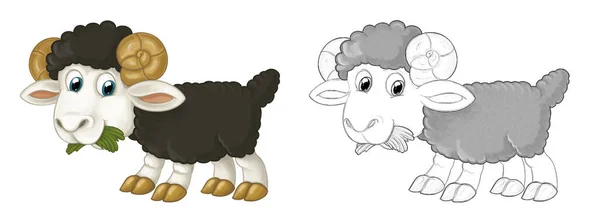 Cartoon Schets Scène Schapen Staat Kijken Glimlachen Artistieke Stijl Illustratie — Stockfoto