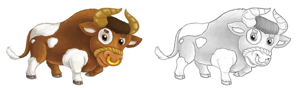 Cartoon Sketch Scene Farm Animal Cheerful Bull Smiling Looking Artistic — Stock Photo, Image