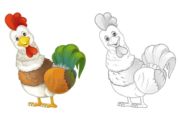 농장에서 식하는 동물을 좋아하는 수탉과 스케치 장면이 어린이들을 예술적 스타일의 — 스톡 사진
